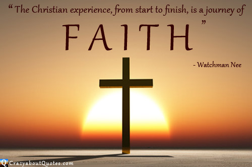 Cristian quote about faith with cross at sunrise.