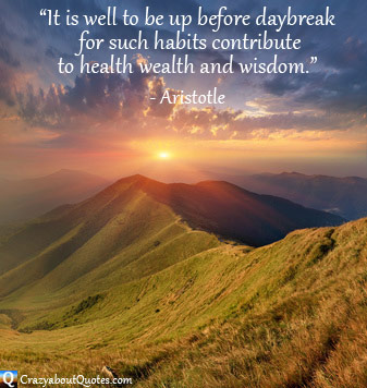 Sunrise over mountains and clouds with Aristotle quote.