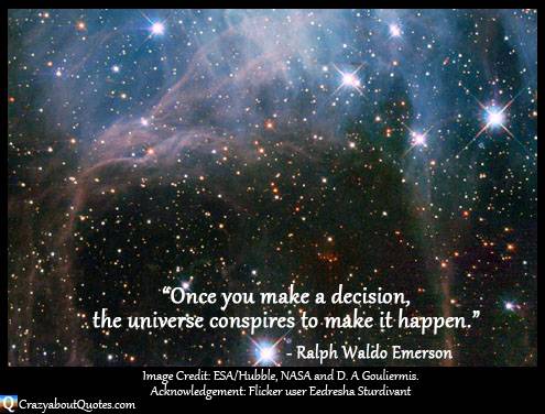 Nasa image of deep space with motivational universe quote from Emerson
