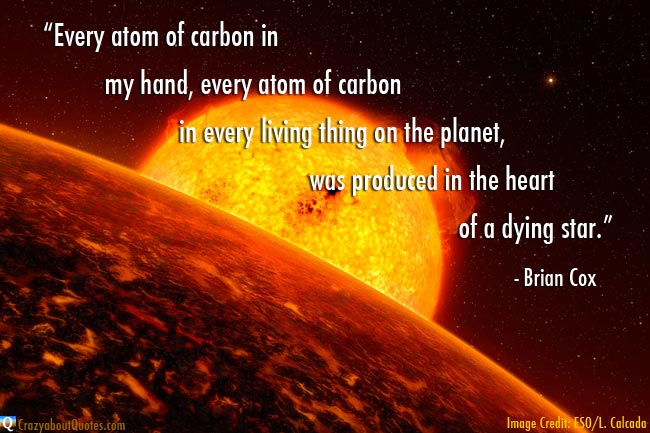 ESO image of distant sun with Brian Cox quote about a dying star.