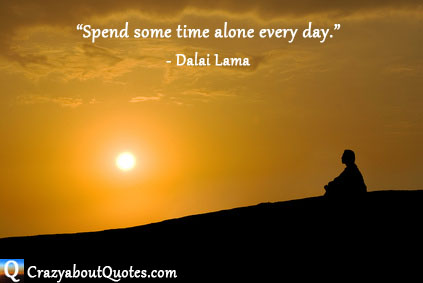 Man alone with orange glowing sunset and Dalai Lama quote.