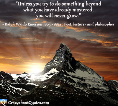 Sun rising behind jagged edged mountain with motivational quote.