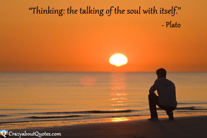 Man in contemplation at sunset with Plato quote