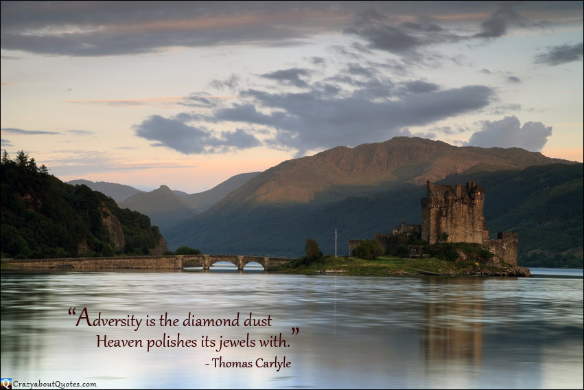Eilean Donan Castle, located in the western Highlands of Scotland with Thomas Carlyle quote