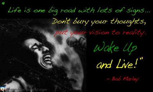 Bob Marley quote in Rastafarian colours.