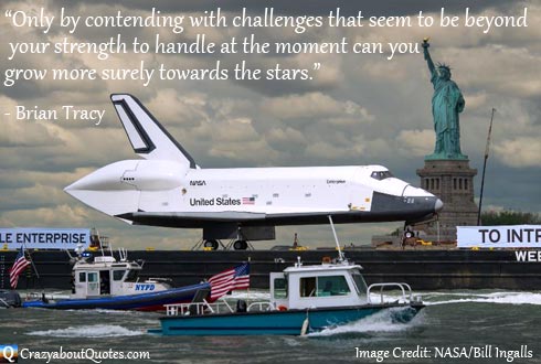 Image from NASA of space shuttle going past New York with Brian Tracy Quote
