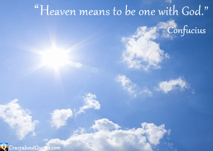 Blazing sun in bright blue sky with quote about God.